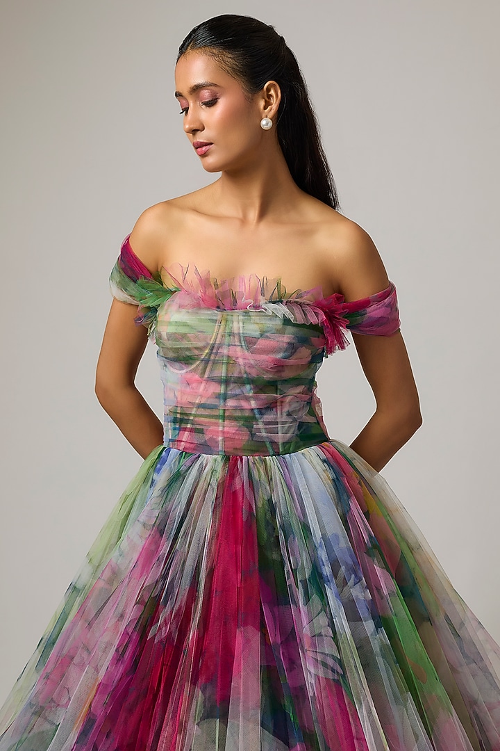 Multi-Colored Net Corset Party Wear Dress by Gauri And Nainika at Pernia's Pop Up Shop