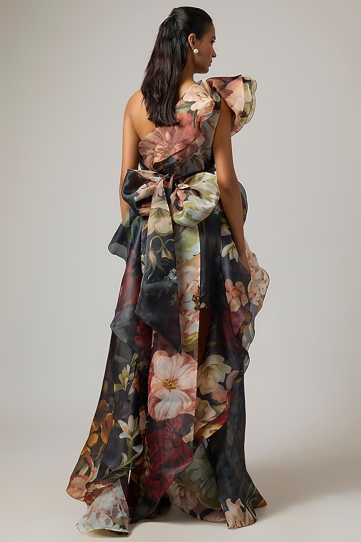 Multi-Colored Organza Ruffled One-Shoulder Party Wear Dress by Gauri And Nainika at Pernia's Pop Up Shop