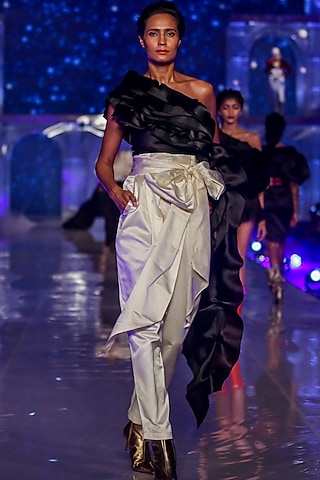 Black One Shoulder Layered Top by Gauri and Nainika