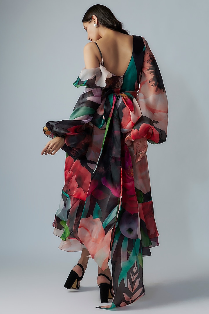 Multi-Colored Organza Asymmetric Wrap Party Wear Dress by Gauri and Nainika at Pernia's Pop Up Shop