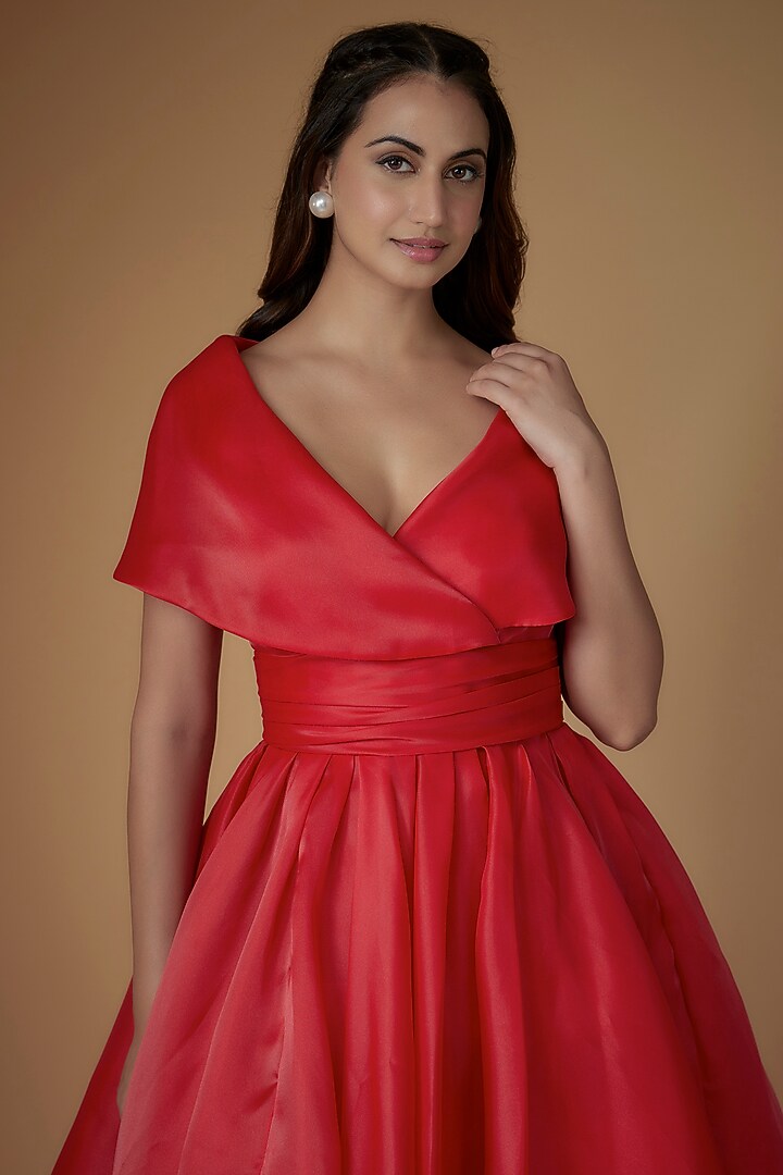 Red Organza Party Wear Dress by Gauri and Nainika at Pernia's Pop Up Shop