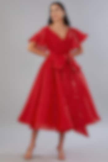 Red Organza Wrap Dress by Gauri And Nainika