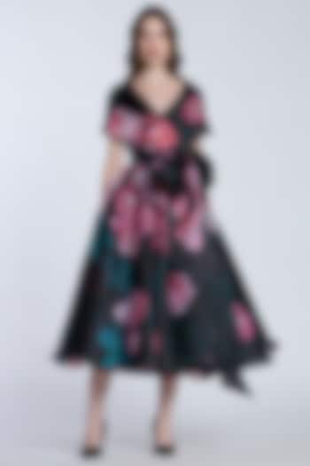 Black & Pink Organza Printed Wrap Party Wear Dress by Gauri and Nainika at Pernia's Pop Up Shop