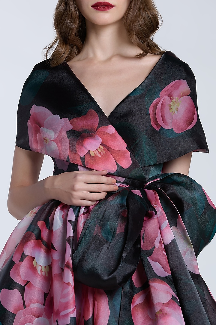 Black & Pink Organza Printed Wrap Party Wear Dress by Gauri and Nainika at Pernia's Pop Up Shop