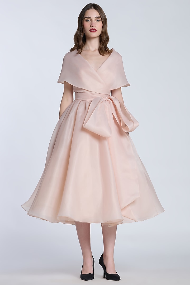 Nude Organza Wrap Party Wear Dress by Gauri and Nainika at Pernia's Pop Up Shop