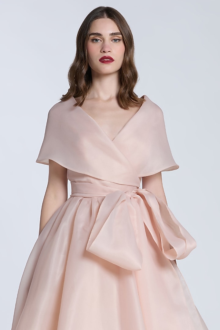 Nude Organza Wrap Party Wear Dress by Gauri and Nainika at Pernia's Pop Up Shop