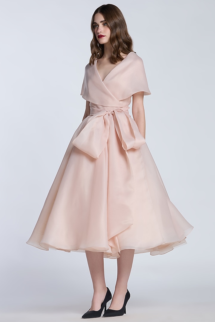 Nude Organza Wrap Party Wear Dress by Gauri and Nainika at Pernia's Pop Up Shop