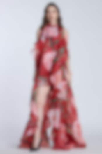 Red & Pink Organza Printed High-Low Shift Party Wear Dress by Gauri and Nainika at Pernia's Pop Up Shop