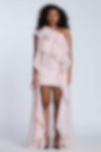 Light Pink Organza One-Shoulder Shift Party Wear Dress by Gauri and Nainika at Pernia's Pop Up Shop