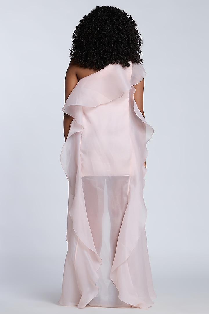 Light Pink Organza One-Shoulder Shift Party Wear Dress by Gauri and Nainika at Pernia's Pop Up Shop