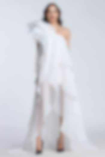 Ivory Organza One-Shoulder Party Wear Dress by Gauri and Nainika at Pernia's Pop Up Shop