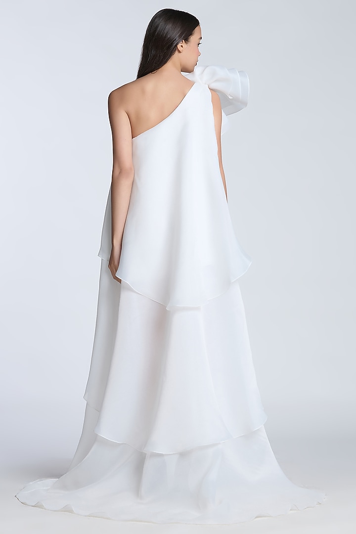 Ivory Organza One-Shoulder Party Wear Dress by Gauri and Nainika at Pernia's Pop Up Shop
