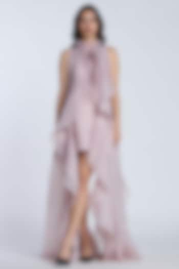 Oyster Pink Organza High-Low Shift Party Wear Dress by Gauri and Nainika at Pernia's Pop Up Shop