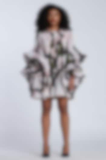 Black & Light Pink Chiffon Printed Mini Party Wear Dress by Gauri and Nainika at Pernia's Pop Up Shop