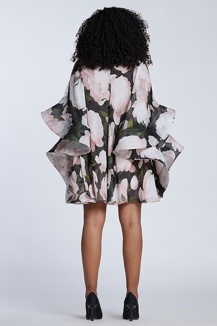 Black & Light Pink Chiffon Printed Mini Party Wear Dress by Gauri and Nainika at Pernia's Pop Up Shop