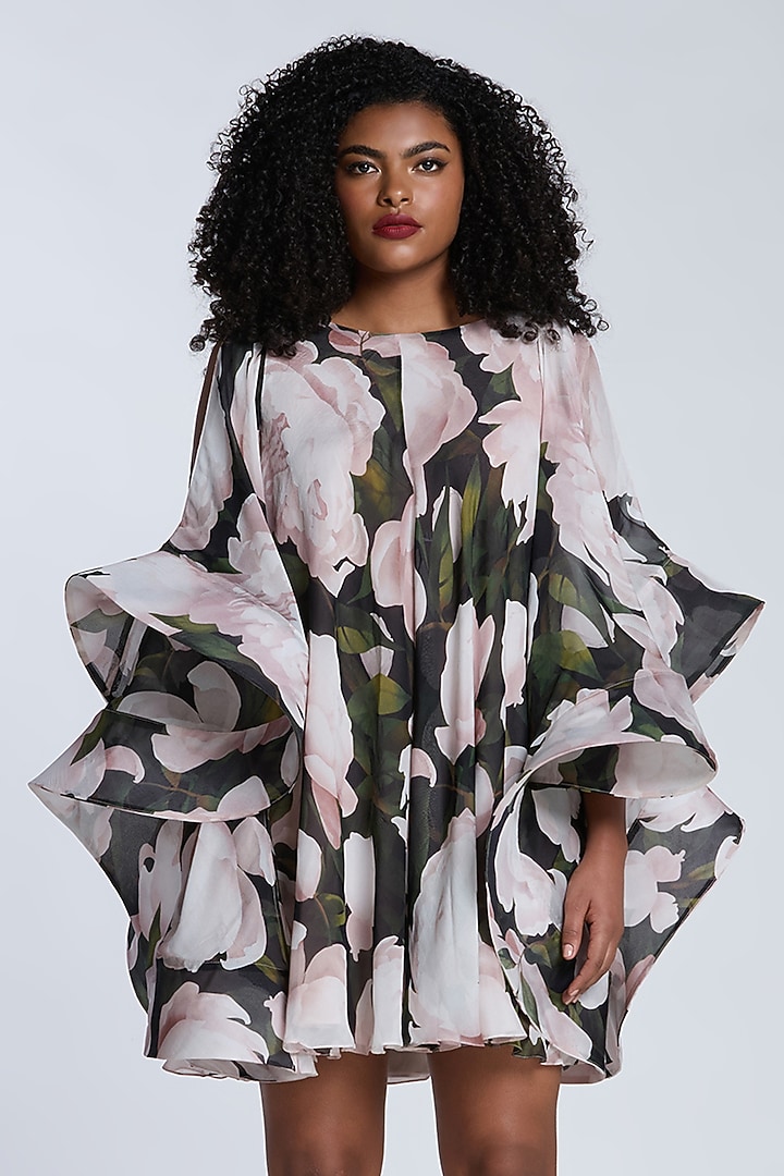 strapless open back dress Novara Chiffon Midi Dress in Watercolour Floral Pink main image 1
