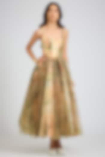 Faded Victorian Mikado Printed Corset Midi Party Wear Dress by Gauri And Nainika at Pernia's Pop Up Shop