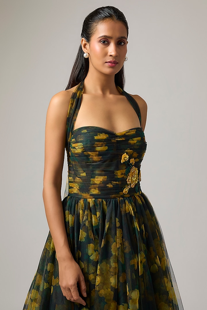 Multi-Colored Organza Halter Corset Party Wear Dress by Gauri And Nainika at Pernia's Pop Up Shop