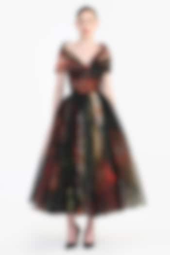 Multi-Colored Tulle Printed Corseted Midi Party Wear Dress by Gauri And Nainika at Pernia's Pop Up Shop