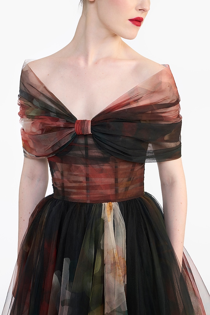 Multi-Colored Tulle Printed Corseted Midi Party Wear Dress by Gauri And Nainika at Pernia's Pop Up Shop