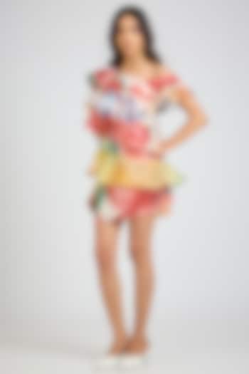 Multi-Colored Organza Floral Printed One-Shoulder Shift Cocktail Dress by Gauri And Nainika at Pernia's Pop Up Shop