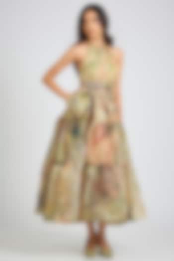 Faded Victorian Organza Printed Halter Midi Party Wear Dress by Gauri And Nainika at Pernia's Pop Up Shop