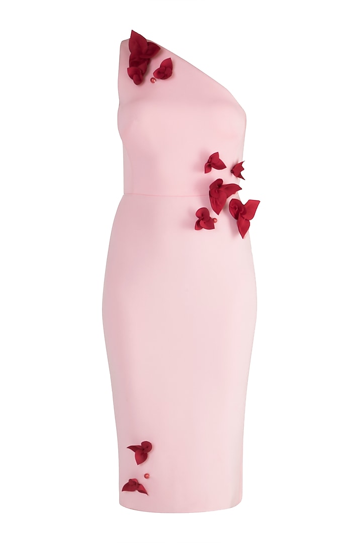 Blush Pink One Shoulder Pencil Dress by Gauri and Nainika