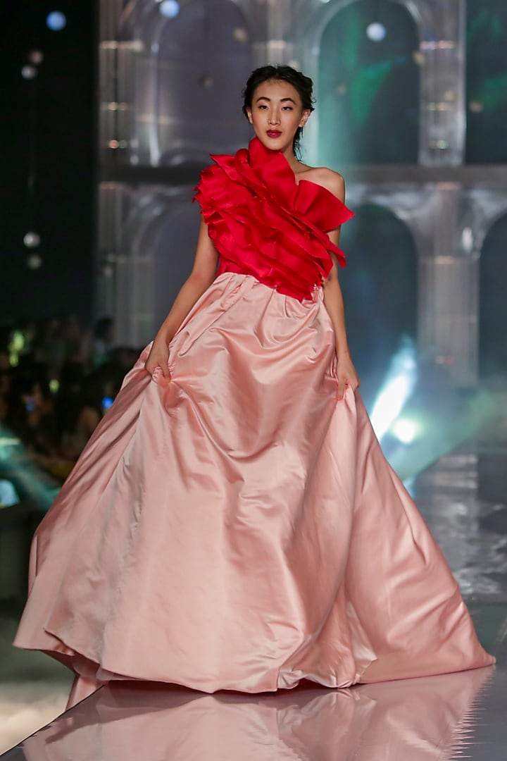 Light Pink Flared Gown by Gauri and Nainika at Pernia's Pop Up Shop