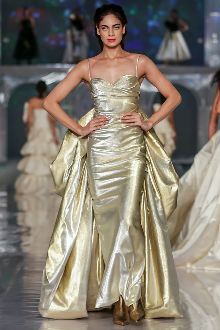 Light Gold Metallic Gown by Gauri and Nainika