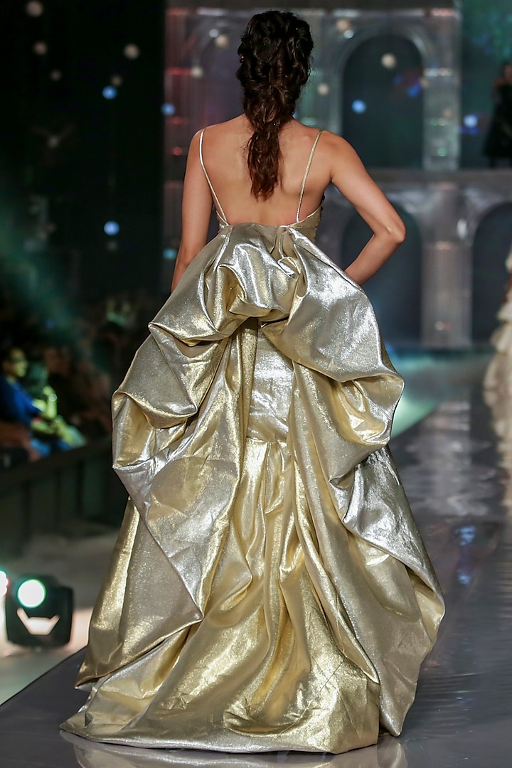 Light Gold Metallic Gown by Gauri and Nainika at Pernia's Pop Up Shop
