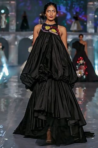 Black Embroidered Bubble Gown by Gauri and Nainika