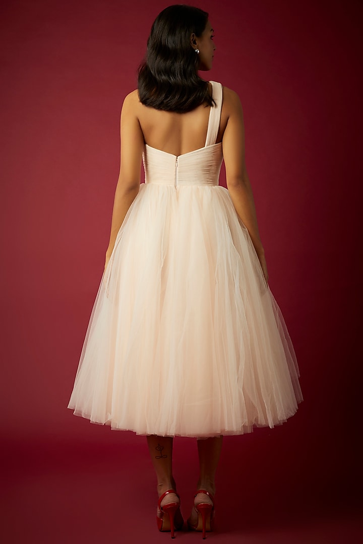 Pink Net Cut-Out One-Shoulder Party Wear Dress by Gauri And Nainika at Pernia's Pop Up Shop