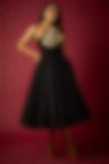 knee length dresses for ladies Black Polka Dot Tulle A-Line Midi Dress