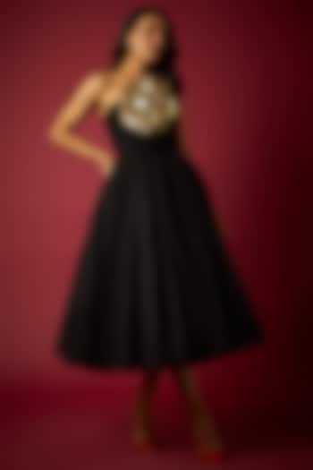 Black Net Strapless Midi Dress by Gauri And Nainika