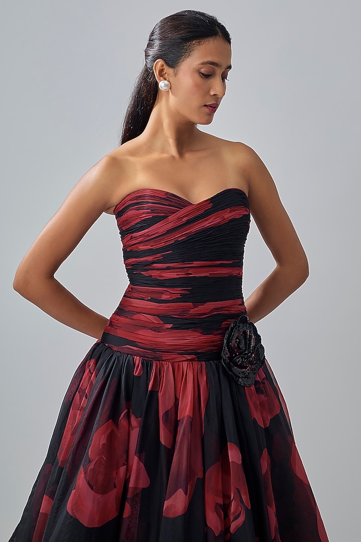 Red & Black Polyester Maxi Party Wear Dress by Gauri and Nainika at Pernia's Pop Up Shop