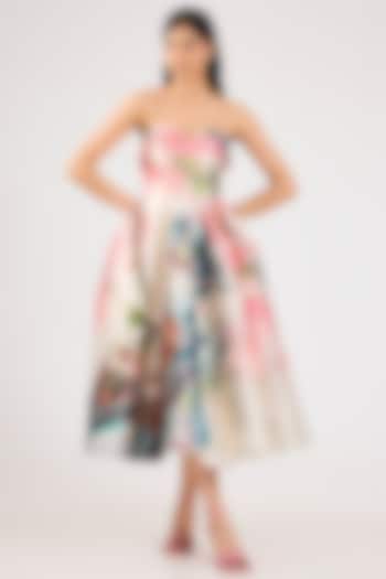 Pink Mikado Printed Midi Party Wear Dress by Gauri And Nainika at Pernia's Pop Up Shop