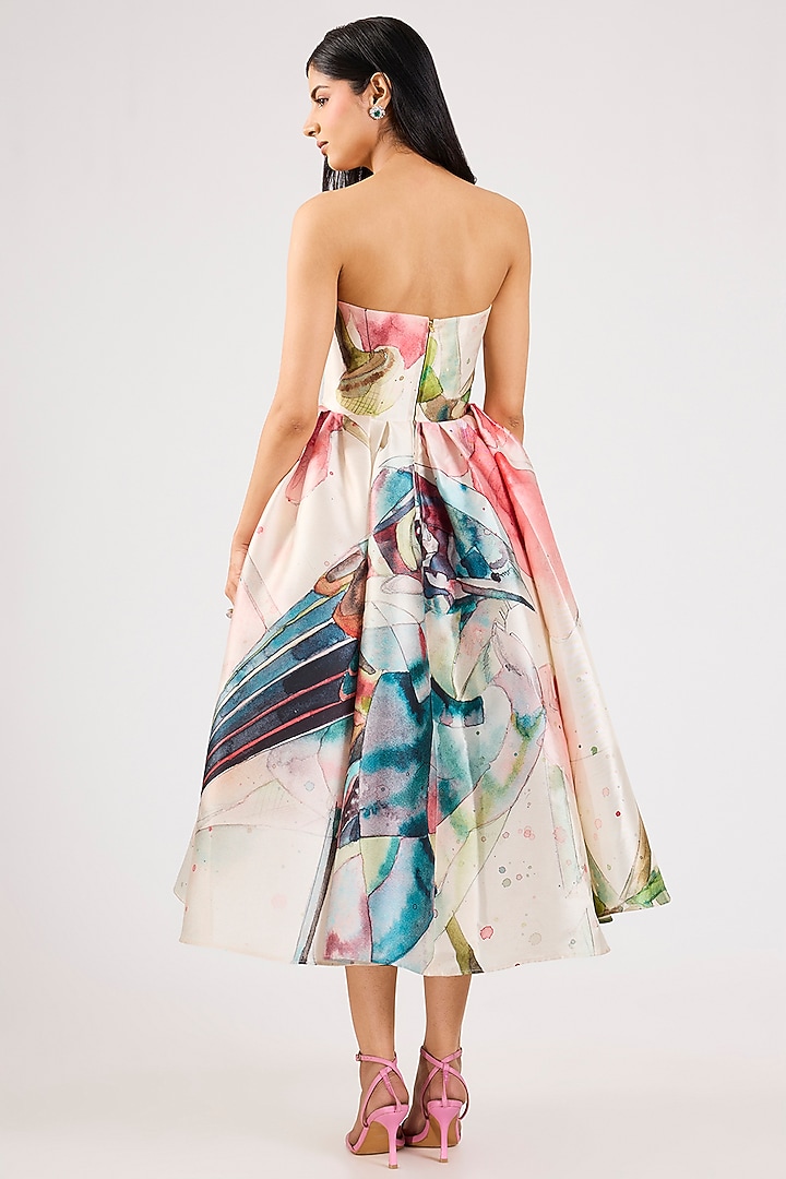 Pink Mikado Printed Midi Party Wear Dress by Gauri And Nainika at Pernia's Pop Up Shop