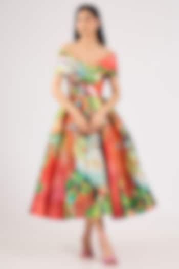 Multi-Colored Mikado Printed Midi Party Wear Dress by Gauri And Nainika at Pernia's Pop Up Shop