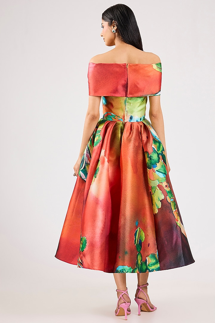 Multi-Colored Mikado Printed Midi Party Wear Dress by Gauri And Nainika at Pernia's Pop Up Shop