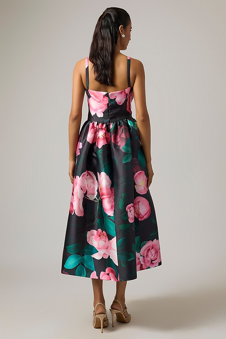 Multi-Colored Mikado Floral Printed Midi Party Wear Dress by Gauri And Nainika at Pernia's Pop Up Shop