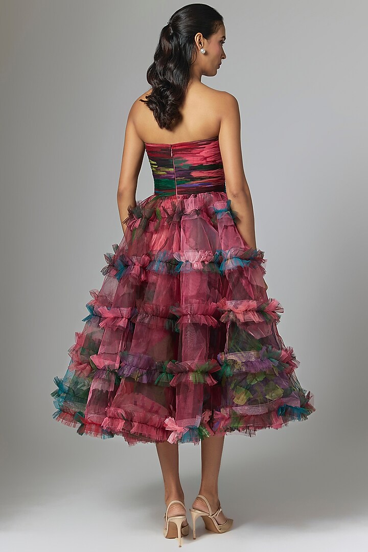 Pink Net Digital Printed Tube Party Wear Dress by Gauri and Nainika at Pernia's Pop Up Shop
