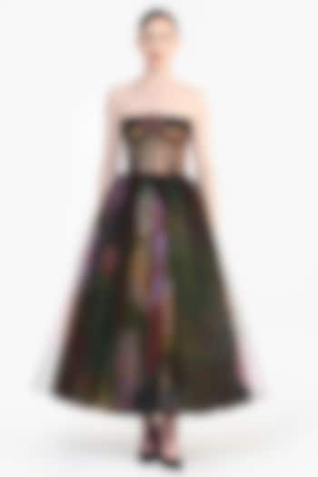 Multi-Colored Tulle Corseted Midi Party Wear Dress by Gauri And Nainika at Pernia's Pop Up Shop