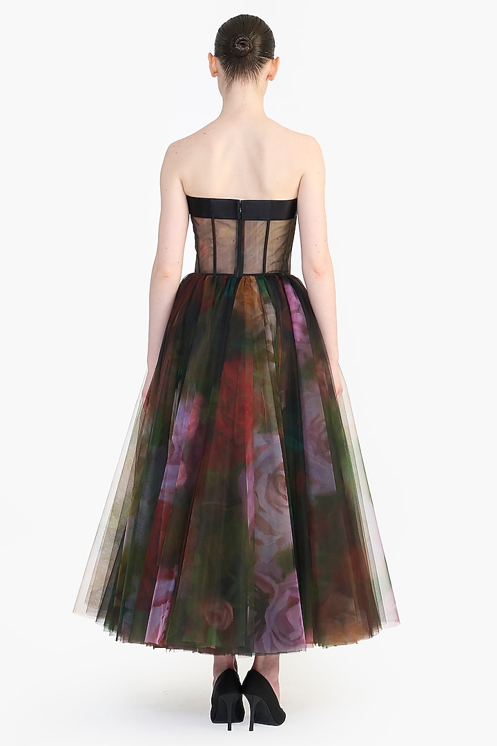 Multi-Colored Tulle Corseted Midi Party Wear Dress by Gauri And Nainika at Pernia's Pop Up Shop