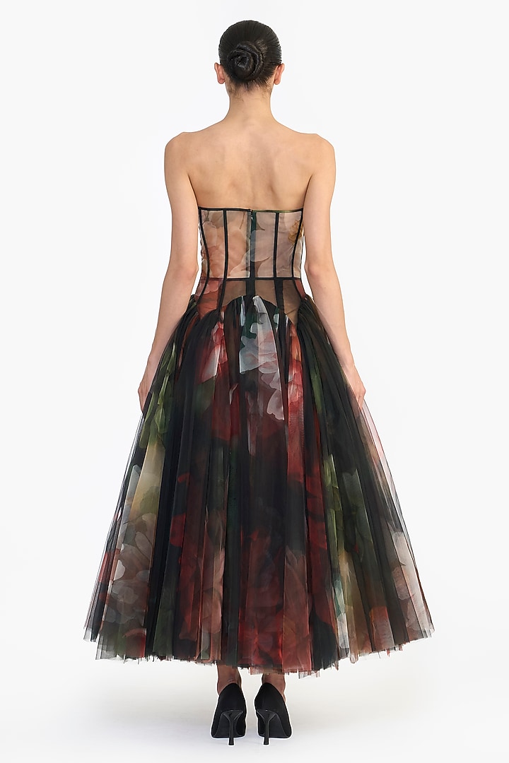Multi-Colored Tulle Corseted Midi Party Wear Dress by Gauri And Nainika at Pernia's Pop Up Shop