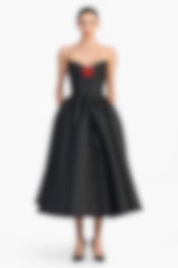 Black Mikado Sculpted Strapless Midi Party Wear Dress by Gauri And Nainika at Pernia's Pop Up Shop