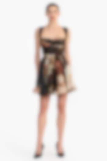 Black Pure Satin Organza Draped Mini Party Wear Dress by Gauri and Nainika at Pernia's Pop Up Shop