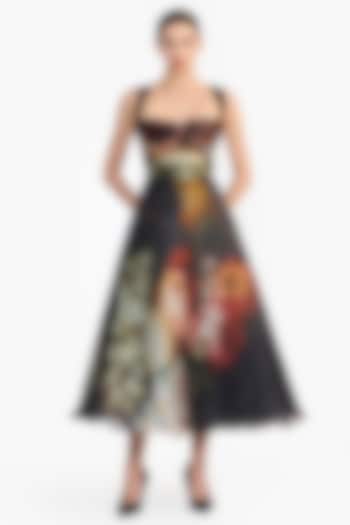 Black Pure Satin Organza Draped Flat Midi Party Wear Dress by Gauri and Nainika at Pernia's Pop Up Shop