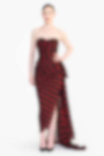 Black Chiffon Draped Corset Pencil Party Wear Dress by Gauri and Nainika at Pernia's Pop Up Shop