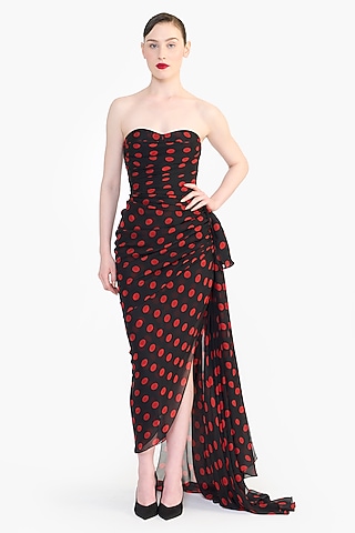 Black Chiffon Draped Corset Pencil Dress by Gauri and Nainika