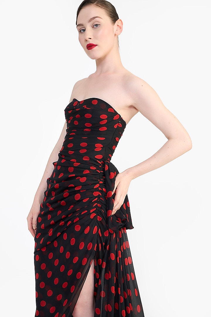 Black Chiffon Draped Corset Pencil Party Wear Dress by Gauri and Nainika at Pernia's Pop Up Shop